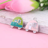 Pink Green Enamel Camping Trailer Charms for DIY Jewelry Making