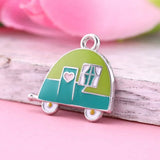 Pink Green Enamel Camping Trailer Charms for DIY Jewelry Making