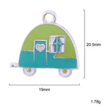 Pink Green Enamel Camping Trailer Charms for DIY Jewelry Making