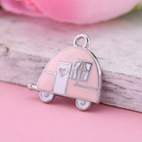 Pink Green Enamel Camping Trailer Charms for DIY Jewelry Making