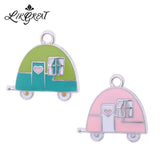 Pink Green Enamel Camping Trailer Charms for DIY Jewelry Making