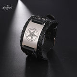 Satanic Amulet Leather Bracelet Evil Symbol for Men
