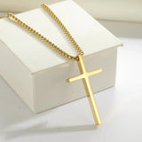 Stainless Steel Cross Pendant Necklace Box Chain Charm Necklaces