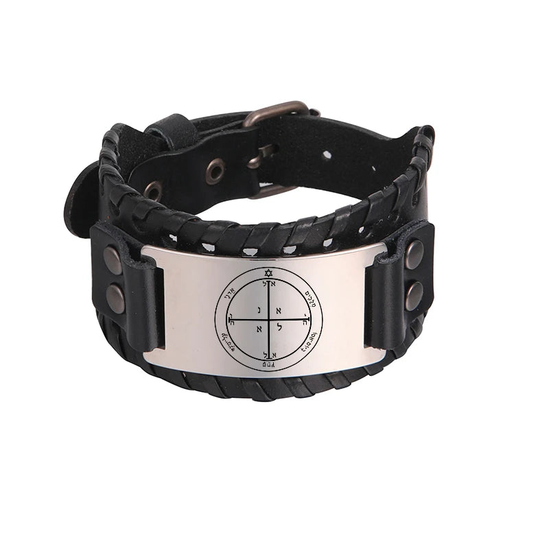 Mars Pentacles Leather Bracelet Solomon Amulet Bangle