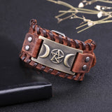 Triple Moon Goddess Leather Bracelets Wicca Pentagram Charm Magic Witch Jewelry