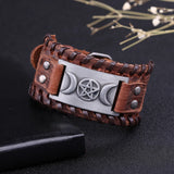 Triple Moon Goddess Leather Bracelets Wicca Pentagram Charm Magic Witch Jewelry