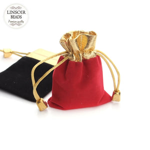 10Pcs Red/Black Velvet Drawstring Pouch Jewelry Storage Bag