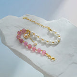 Shell Pearl & Strawberry Quartz Bracelet for Women