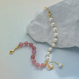 Shell Pearl & Strawberry Quartz Bracelet for Women