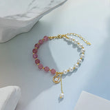 Shell Pearl & Strawberry Quartz Bracelet for Women