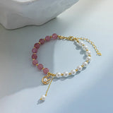 Shell Pearl & Strawberry Quartz Bracelet for Women