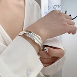Silver Irregular Fold Texture Bracelet for Women