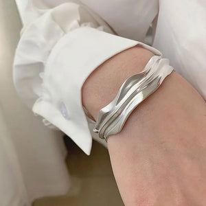 Silver Irregular Fold Texture Bracelet for Women