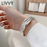 Silver Irregular Fold Texture Bracelet for Women