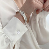 Silver Irregular Fold Texture Bracelet for Women