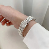 Silver Irregular Fold Texture Bracelet for Women