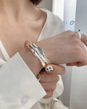 Silver Irregular Fold Texture Bracelet for Women