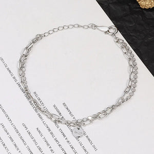 Silver Double Layer Lucky Round Bracelet Women Girl Unique