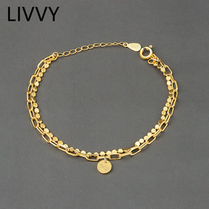 Silver Double Layer Lucky Round Bracelet Women Girl Unique