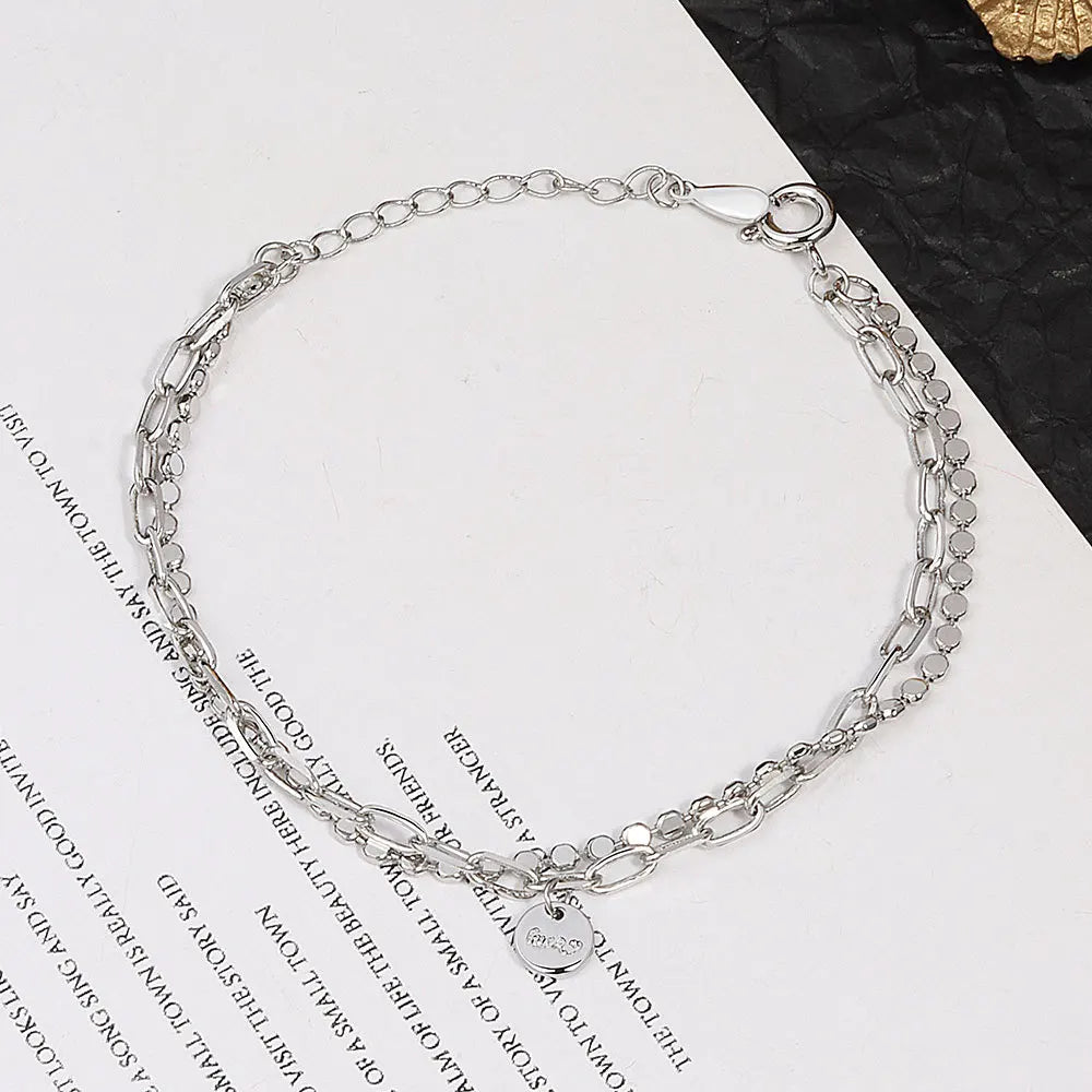 Silver Double Layer Lucky Round Bracelet Women Girl Unique