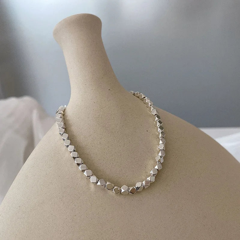 Silver Polygonal Beads Chain Bracelet - Minimalist Classic Jewelry