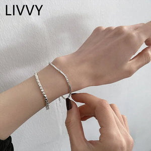 Silver Polygonal Beads Chain Bracelet - Minimalist Classic Jewelry