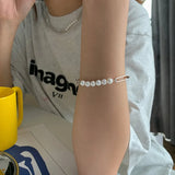 Retro Oval Chain Pearl Bracelet Charm Silver Jewelry