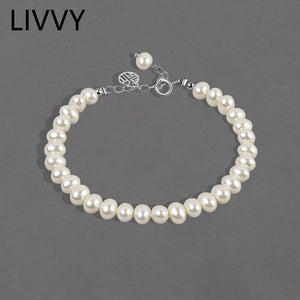 Silver Classic Pearl Pendant Bracelet for Woman Lucky Anniversary Gift