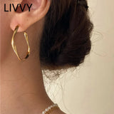 Silver Irregular Twisted C-Shaped Large Thick Earrings For Women