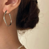 Silver Irregular Twisted C-Shaped Large Thick Earrings For Women