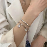 Silver Lock Smiling Face Bears Ball Pendant Bracelet for Women