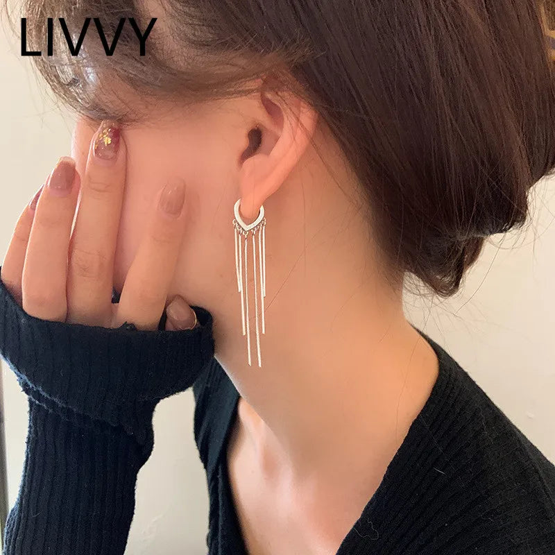Silver Heart-Shaped Tassel Earrings for Women