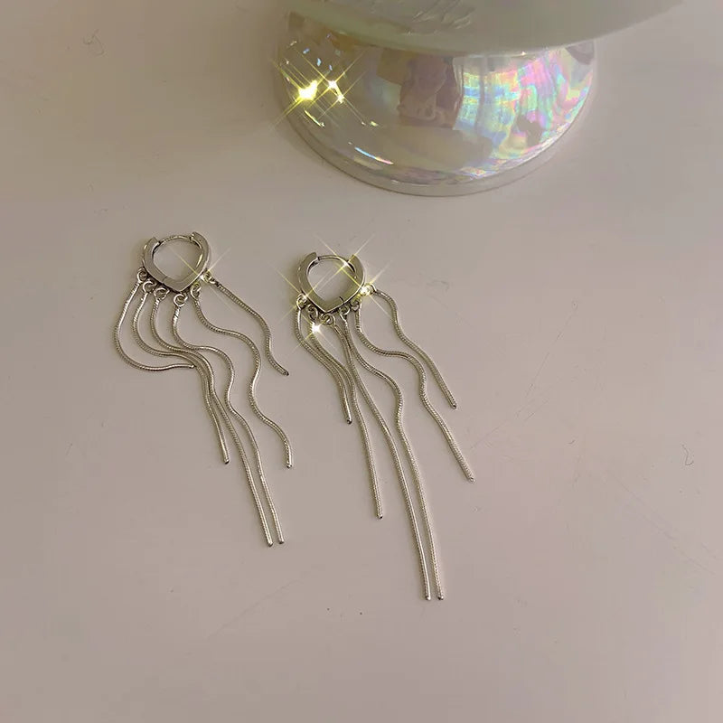 Silver Heart-Shaped Tassel Earrings for Women