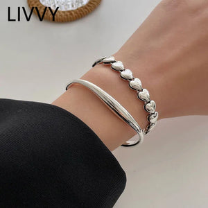 Silver Love Heart Chain Bracelet Couples Bangles Jewelry Gift