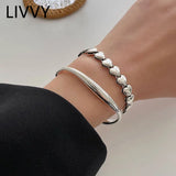 Silver Love Heart Chain Bracelet Couples Bangles Jewelry Gift