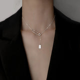 Silver Rectangle Pendant Necklace for Women Girls