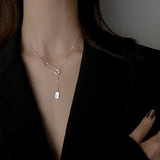 Silver Rectangle Pendant Necklace for Women Girls
