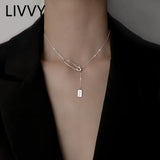 Silver Rectangle Pendant Necklace for Women Girls