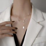 Silver Rectangle Pendant Necklace for Women Girls