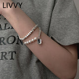 Silver Polygonal Beads Bracelet for Women