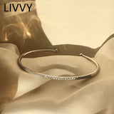 Silver Zircon Inlaid Opening Bracelet for Women