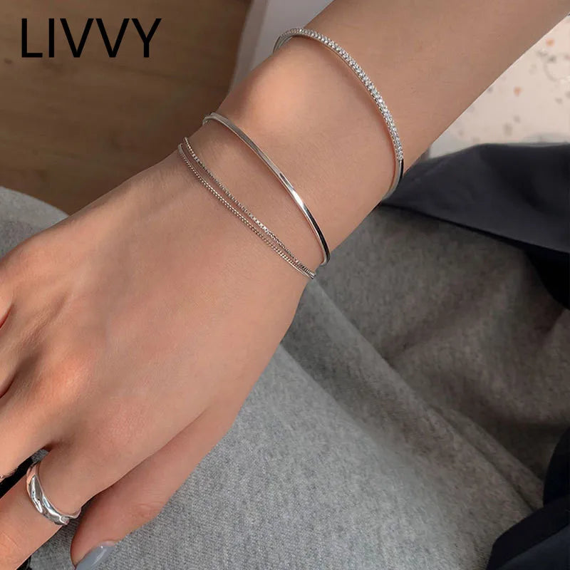 Silver Zircon Inlaid Opening Bracelet for Women
