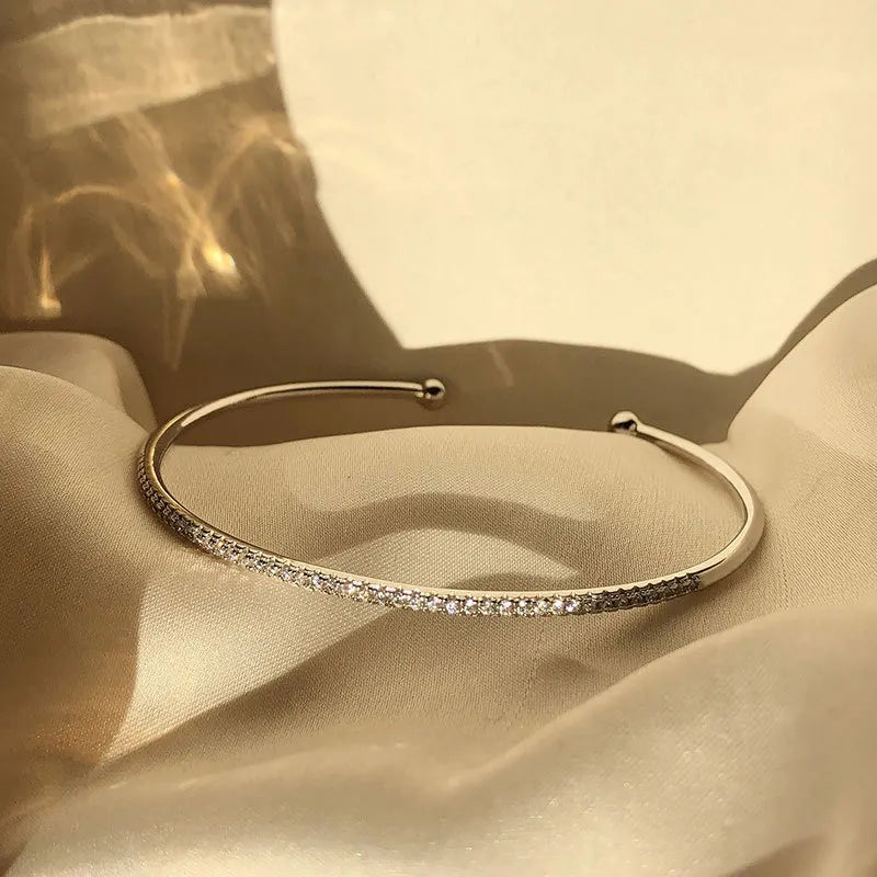 Silver Zircon Inlaid Opening Bracelet for Women