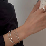 Silver Zircon Inlaid Opening Bracelet for Women