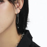 Silver Irregular Ear Clip Earrings Long Tassel Double No Piercing Ear Cuff