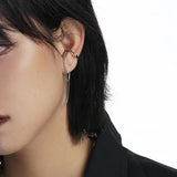 Silver Irregular Ear Clip Earrings Long Tassel Double No Piercing Ear Cuff