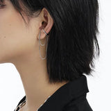 Silver Irregular Ear Clip Earrings Long Tassel Double No Piercing Ear Cuff