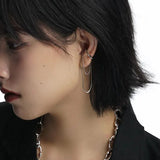 Silver Irregular Ear Clip Earrings Long Tassel Double No Piercing Ear Cuff