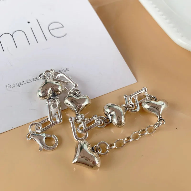 Silver U-Shape Chain Love Heart Bracelet Unique Romantic Jewelry