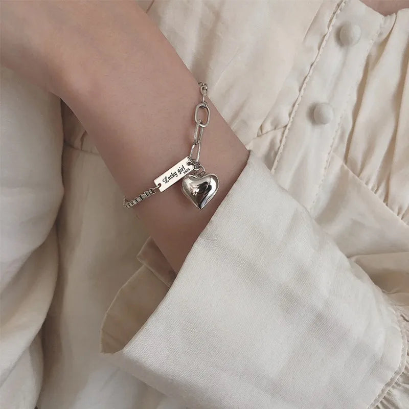 Spring Creative LOVE Heart Pendant Silver Bracelet Women